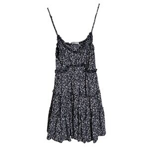 Miss Sparkling Womens Navy Floral Tiered Ruffle Mini Dress Small Sleeveless Boho